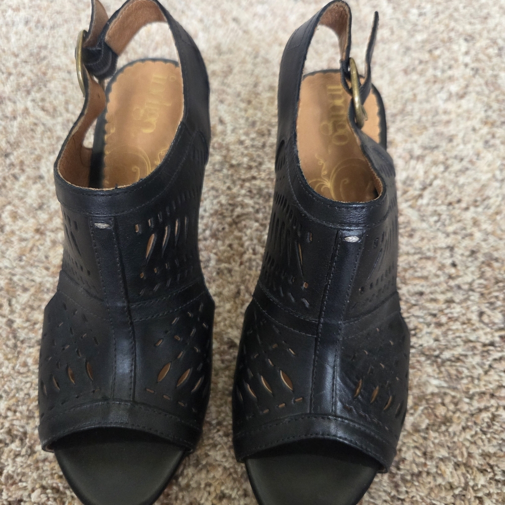 Indigo Black Cutout Leather High Heel Sandals - Picture 4 of 4